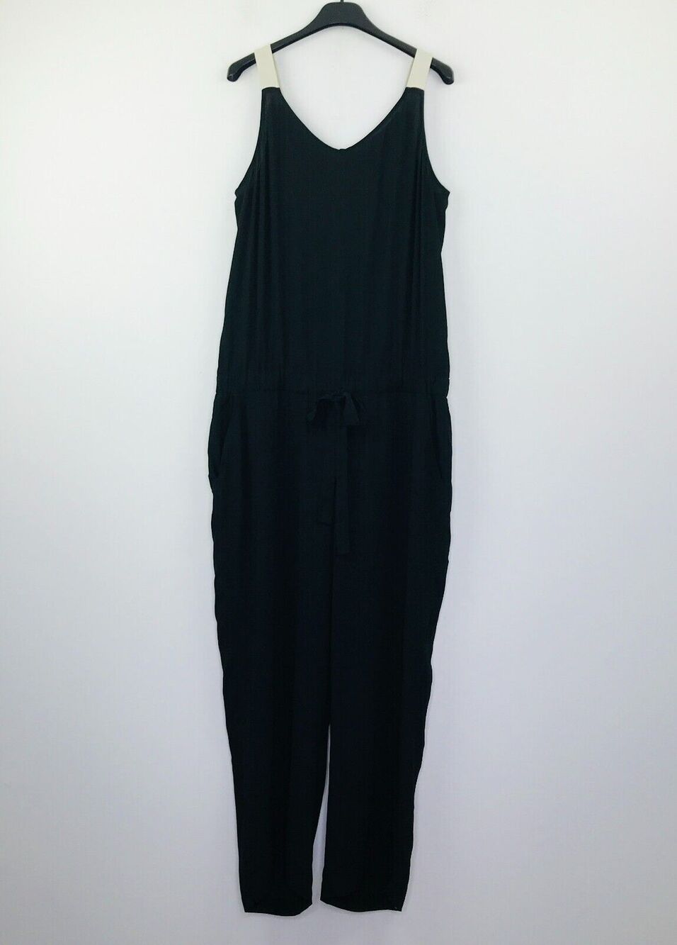 Eileen Fisher Women's Large Jumpsuit Black Silk Sleeveless Blouson Straight H13